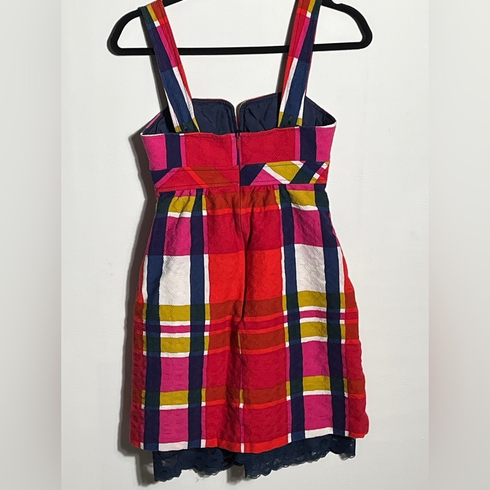 Trina Turk Nanna Dress Multicolor Plaid Sleeveless Adjustable Lined Cotton 0 - Picture 7 of 14